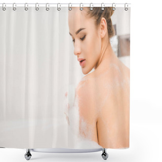 Personality  Beautiful Young Woman Taking Bath At Home Shower Curtains