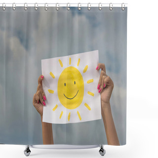 Personality  Sheet Of Paper With Sun Image Against Overcast Sky Shower Curtains