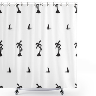 Personality  Palm Tree Coconut Tree Seamless Pattern Shark Fin Dolphin Whale Vector Ocean Wave Island Tropical Isolated Background Wallpaper Shower Curtains