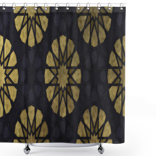 Personality  Background Design Based On Traditional Oriental Graphic Motifs. Islamic Decorative Pattern With Golden Artistic Texture. Arabian Ethnic Mosaic With Interlacing Lines And Geometric Tiled Ornaments. Shower Curtains