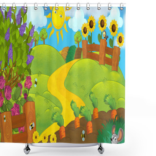 Personality  Cartoon Scene Of Sunny Farm By Day - Illustration For Children Shower Curtains