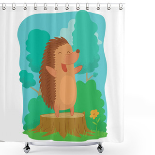 Personality  Card, Cute Brown Hedgehog Standing And Laughing Shower Curtains