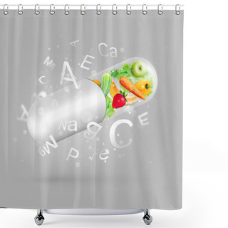 Personality  Different Fruit And Vegetables In Capsule - Healthy Diet Or Natu Shower Curtains