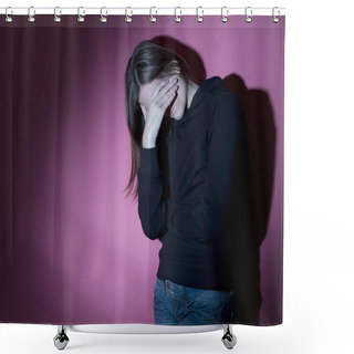 Personality  Young Woman Suffering From Severe Depression Shower Curtains