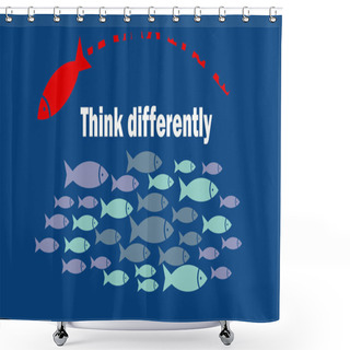 Personality  Think Differently Success Concept With Small Fishes Group, 3D Rendering Shower Curtains