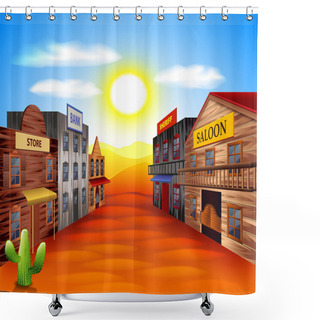 Personality  Wild West Town Vector Background Shower Curtains