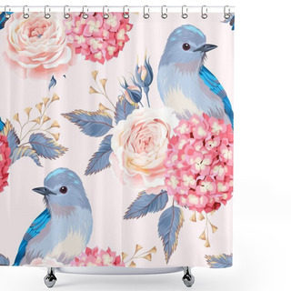 Personality  Seamless Vintage Flowers And Birds Shower Curtains