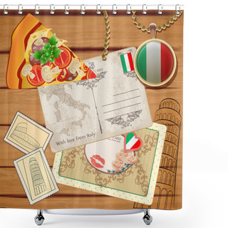 Personality  Vector Set Of Travel To Italy Shower Curtains