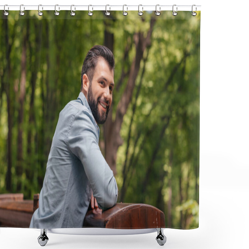 Personality  Man Standing On Wooden Bridge Shower Curtains