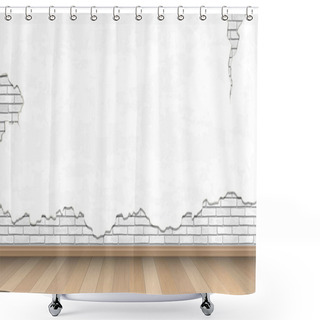 Personality  White Old Wall And Parquet Floor Shower Curtains