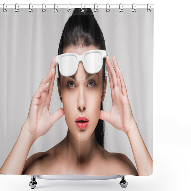 Personality  woman in white painted sunglasses shower curtains