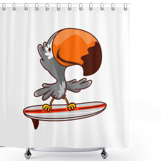 Personality  Funny Humanized Toucan Standing On Surfing Board. Summer Activity. Tropical Bird. Cartoon Vector Design Shower Curtains