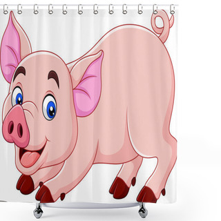 Personality  Vector Illustration Of Cute Pig Cartoon Shower Curtains