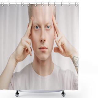 Personality  Concentration And Calm Blonde Man. Shower Curtains