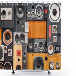 Personality  Wall Of Retro Vintage Style Music Sound Speakers  Shower Curtains