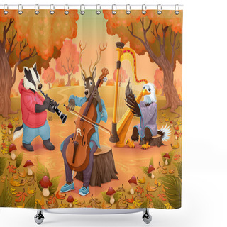Personality  Musician Animals In The Wood Shower Curtains