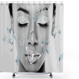 Personality  Portrait Of Beautiful African American Woman With Eyes Closed Isolated On White Shower Curtains