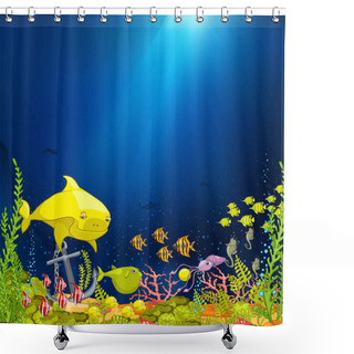 Personality  Cartoon Background Of Underwater Life. Shower Curtains