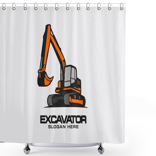 Personality  Excavator Logo Template Vector. Heavy Equipment Logo Vector For Construction Company. Creative Excavator Illustration For Logo Template. Shower Curtains