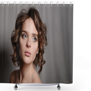 Personality  Beauty Portrait Of Beautiful Blond Girl With Professional Makeup Shower Curtains