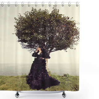 Personality  Fashion Woman Posing Near The Sea. Shower Curtains