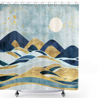 Personality  Abstract Landscape With Japanese Wave. Art Background With Texture Gold, Marble Mountains. Shower Curtains