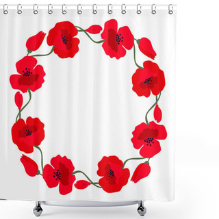 Personality  Wreath With Red Poppies Isolated On A White Background. Vector Illustration. Shower Curtains