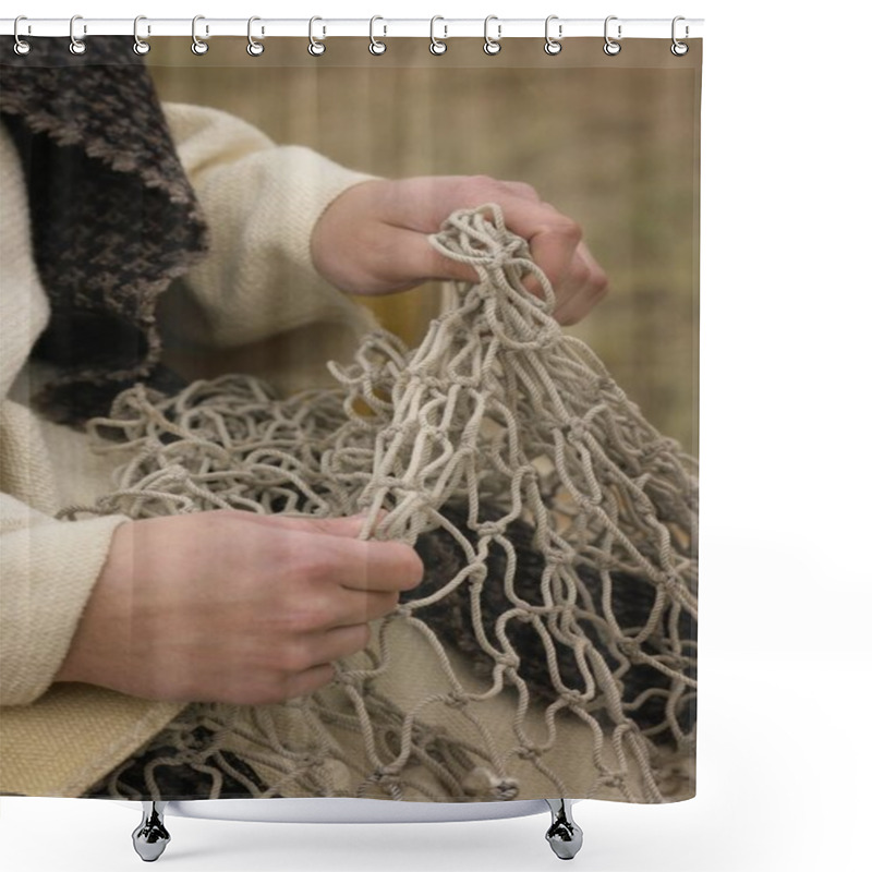 Personality  Fisherman Working On A Net Shower Curtains