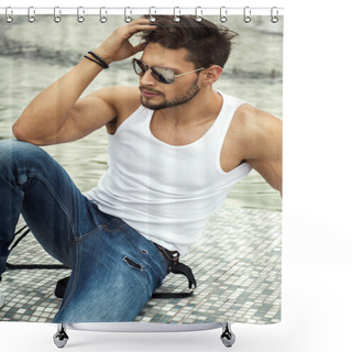 Personality  Sexy Man In Aviator Sunglasses Shower Curtains