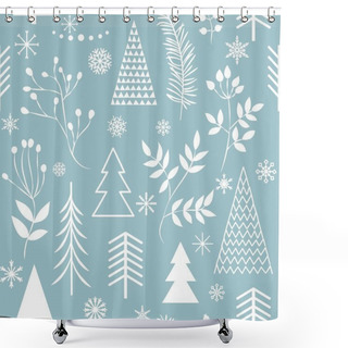 Personality  Set Of Simple Christmas Patterns. Color Illustration Of Christmas Trees. Flat Design. Winter Vector Illustration Shower Curtains