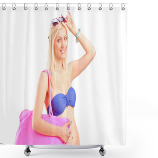 Personality  Blond Woman In Swimsuit Shower Curtains