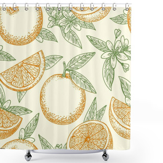 Personality  Orange Fruit And Flowers Pattern Shower Curtains