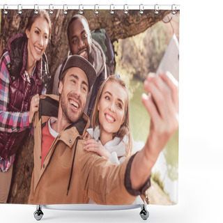Personality  Young People Taking Selfie In Forest Shower Curtains
