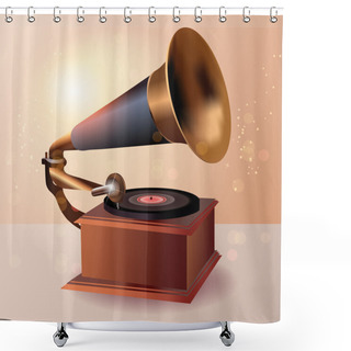 Personality  Gramophone Speaker, Vector Design Shower Curtains