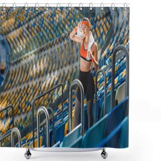 Personality  High Angle View Of Tired Young Woman With Towel At Sports Stadium Shower Curtains