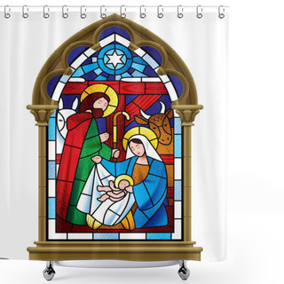 Personality  Christmas Stained Glass Window In Gothic Frame Shower Curtains