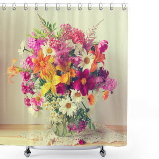 Personality  Bouquet From Cultivated Flowers In A Jug. Shower Curtains