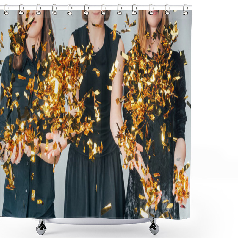 Personality  women throwing golden confetti shower curtains