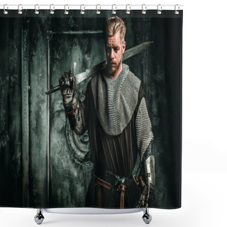 Personality  Medieval Knight With Sword And Armour Shower Curtains