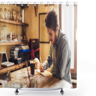 Personality  Young Hipster Man Sketching In His Studio Shower Curtains