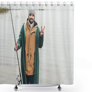 Personality  Man Showing Size Of Fish Shower Curtains
