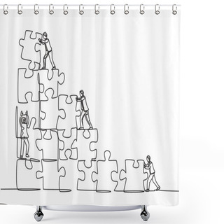 Personality  One Single Line Drawing Of Two Young Businessman Push And Arrange Puzzle Pieces To Build A Strong Building. Trendy Business Teamwork Concept Continuous Line Draw Design Graphic Vector Illustration Shower Curtains