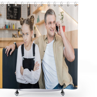 Personality  Father Talking By Phone Shower Curtains