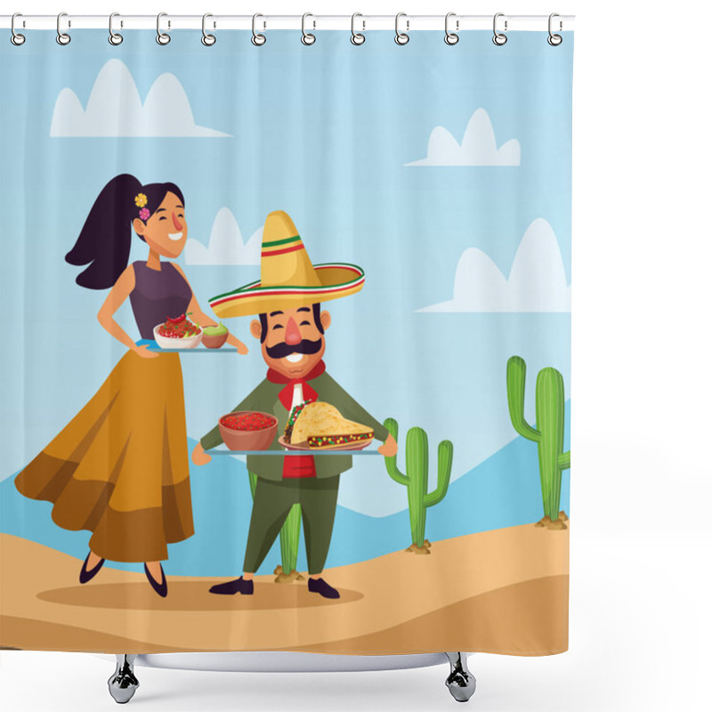 Personality  Mexicans celebrating in desert shower curtains