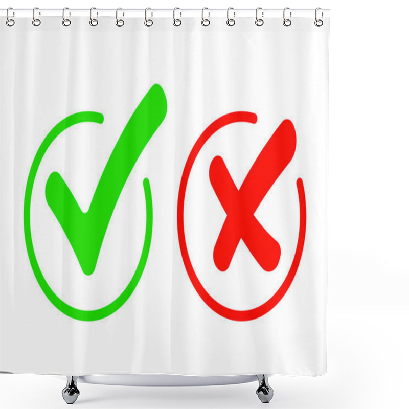 Personality  Check Mark Icon Set. Gree Tick And Red Cross Flat Simbol. Check Ok, YES Or No, X Marks For Vote, Decision, Web . Vector Eps 10 Shower Curtains