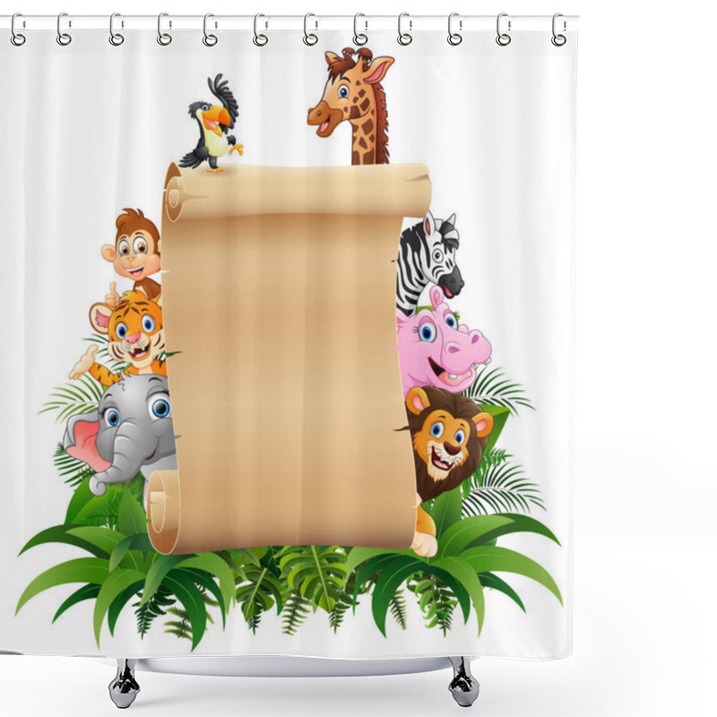Personality  Illustration Of Animals With A Blank Sign Paper Shower Curtains