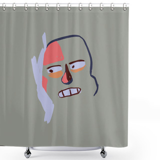 Personality  Minimal Sketch Man Portrait. Strange Smile. Rough Paint With Line And Color Shape. Shower Curtains