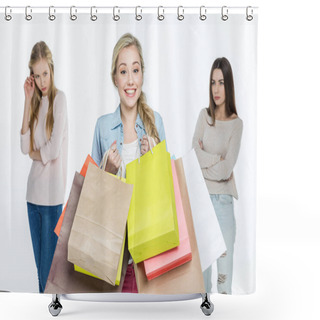 Personality  Women With Shopping Bags Shower Curtains