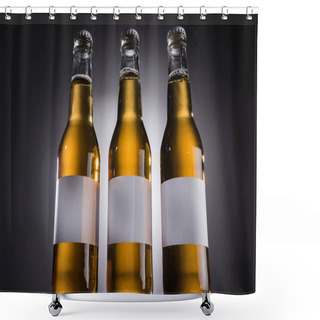 Personality  Low Angle View Of Glass Bottles With Beer And Labels On Dark Background With Back Light Shower Curtains