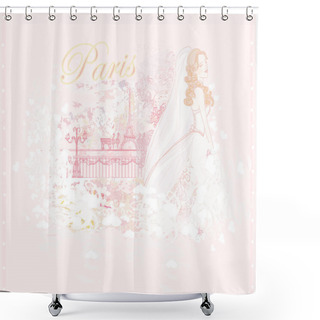Personality  Beautiful Bride In Paris Card Shower Curtains